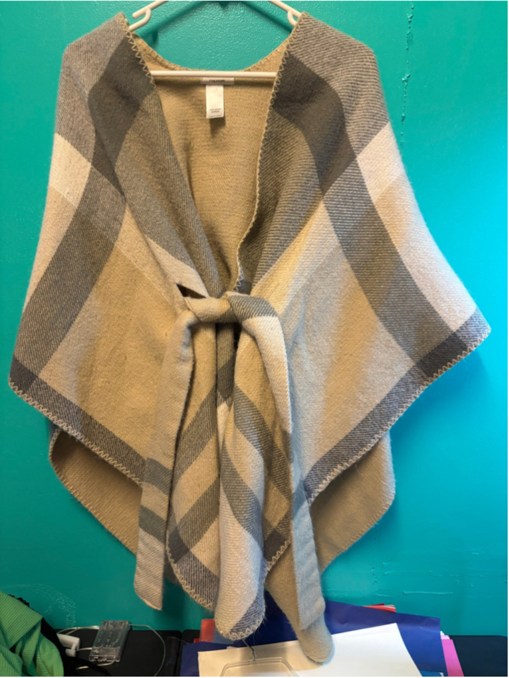 Women's Maurices Plaid Wrap Scarf One Size Beige Grey